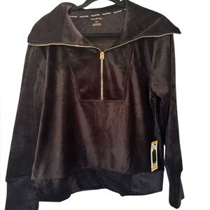 NWT Halston Black Velour Quarter-Zip Pullover. Gorgeous!